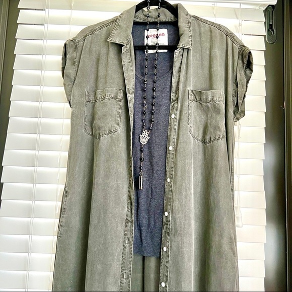 😍🛍 Sneak Peak Long Full Length Khaki Button Down Army Green Shirt Dress! Sz… - Picture 10 of 14